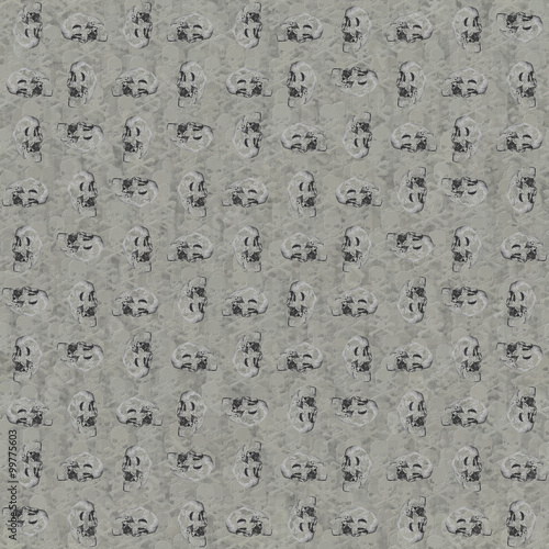 Skull Helloween pattern against the raw head and bloody bones seamless backdrop.