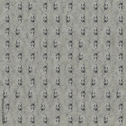 Skull pattern against the raw head and bloody bones seamless backdrop.