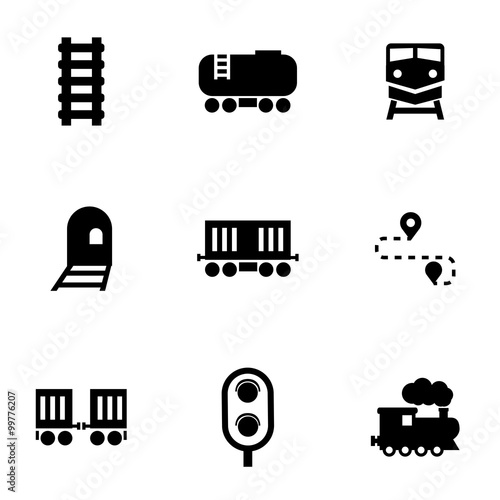 Vector black railroad icon set. Railroad Icon Object, Railroad Icon Picture, Railroad Icon Image - stock vector