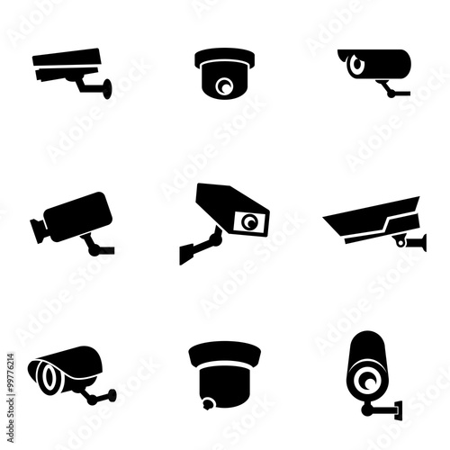 Vector black security camera icon set. Security Camera Icon Object, Security Camera Icon Picture, Security Camera Icon Image - stock vector