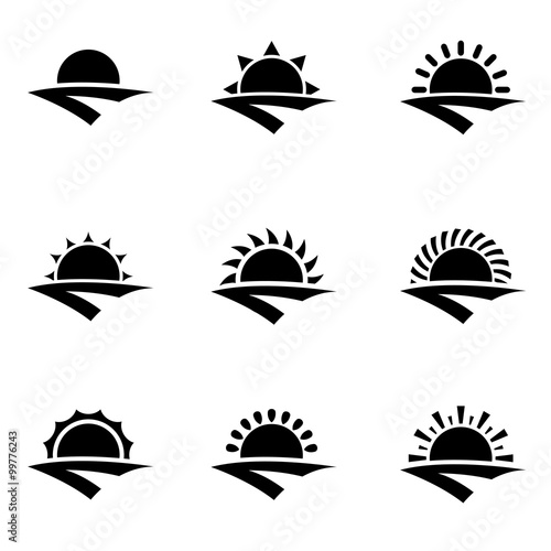 Vector black sunrise icon set. Sunrise Icon Object, Sunrise Icon Picture, Sunrise Icon Image - stock vector