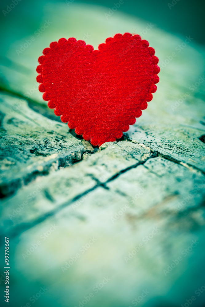 Fototapeta premium Love heart on wooden texture background, valentines day