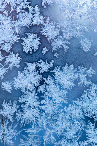 Frosty winter pattern at a window © snowserge