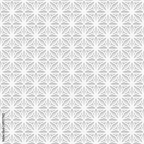 Seamless white 3D pattern, east ornament, indian ornament, vector. Endless texture can be used for wallpaper, pattern fills, web page background,surface textures.
