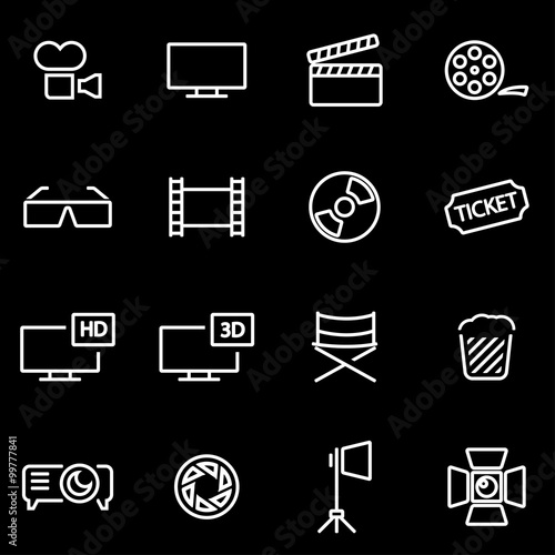 Vector line cinema icon set. Cinema Icon Object, Cinema Icon Picture, Cinema Icon Image - stock vector