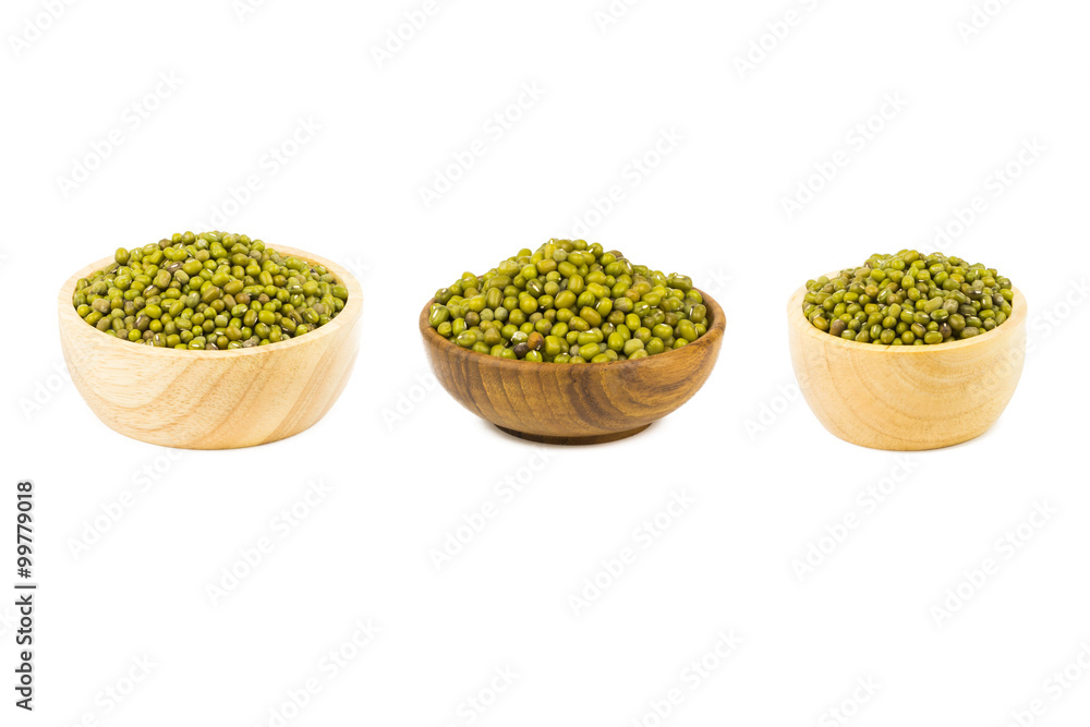 Seed green beans in wood cup isolated on white Seed green beans in wood cup isolated on white