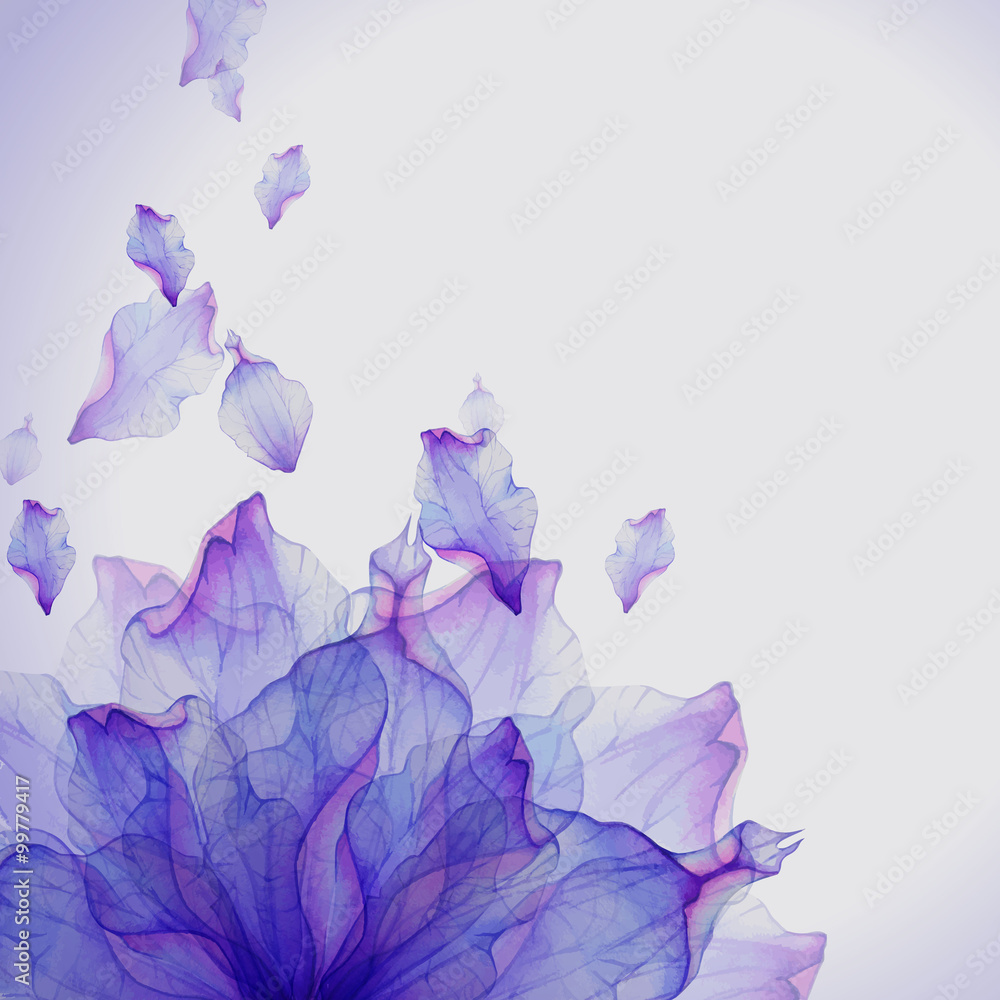 Fototapeta premium Akwareli karta z Purpurowym kwiatu płatkiem