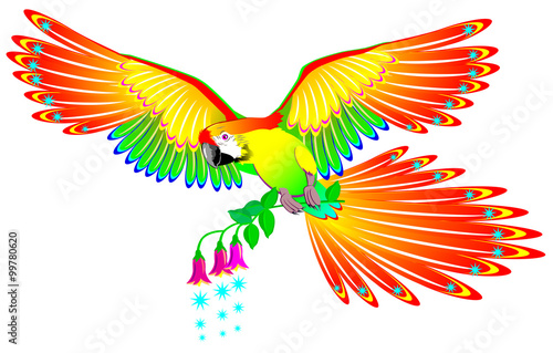 Illustration of fairyland fantasy parrot, vector cartoon image.