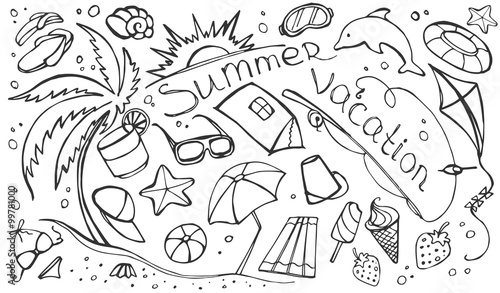 Doodle vector set of summer vacation