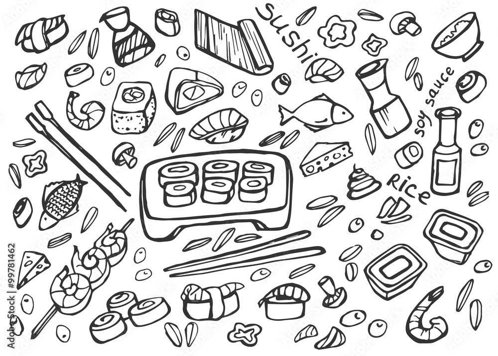 Japanese food - sushi doodle set Japanese food - sushi doodle set