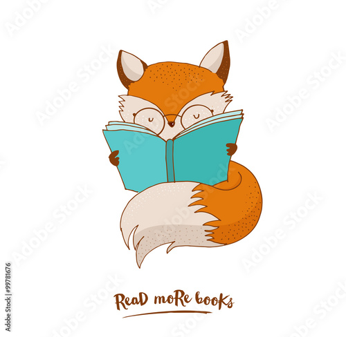 Smart Fox, reading book, greetin card