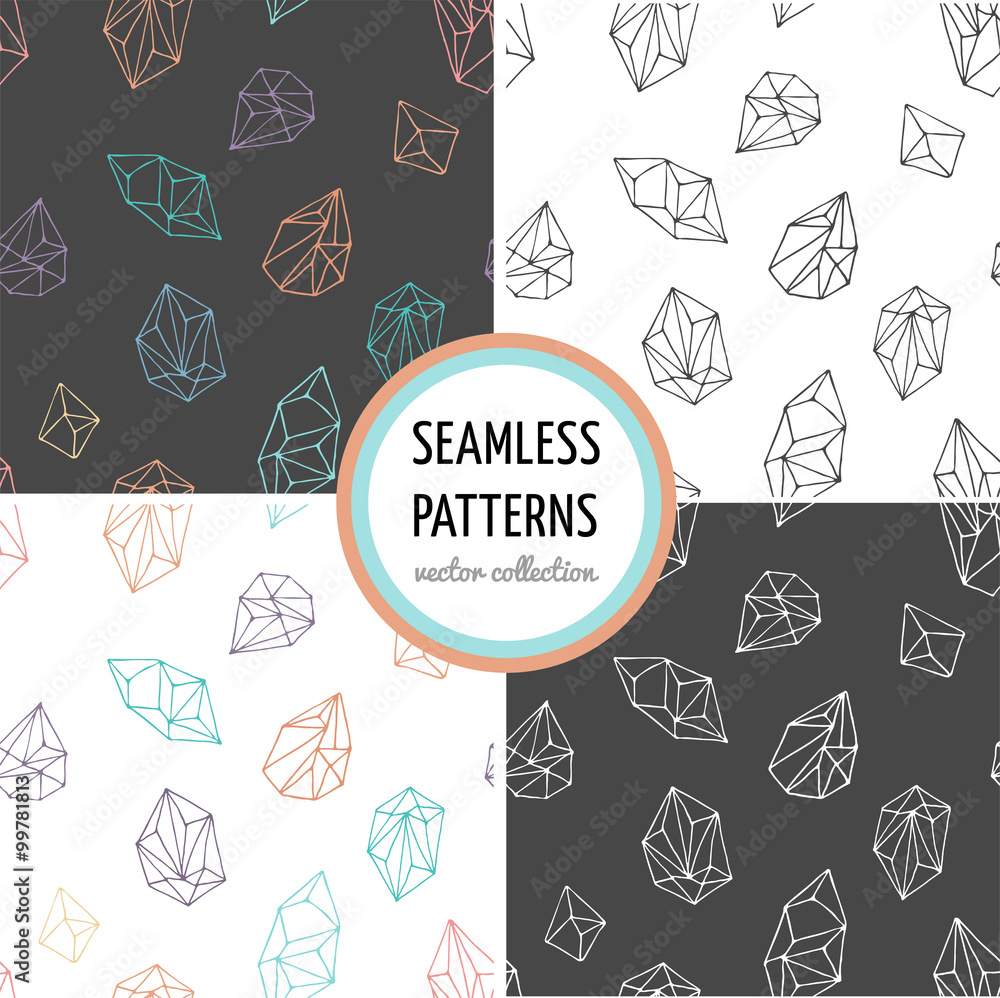 Crystals - seamless hand drawn patterns collection