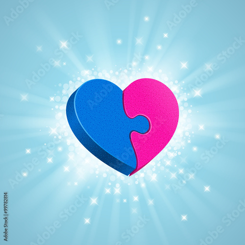 Combined puzzles of love in light glow
