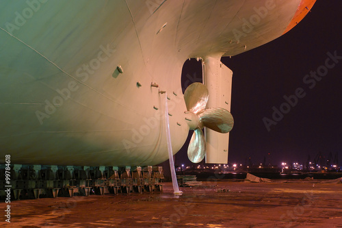 Ship at dock night to prepare for repair
