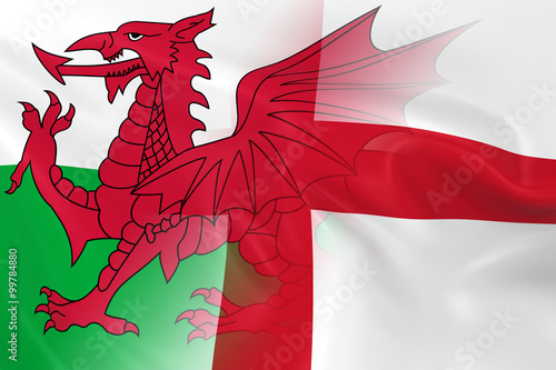 Photos Welsh and English Relations Concept Image - Flags of Wales and England Fading To