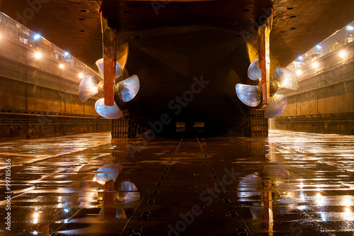 Ship at dock night to prepare for repair