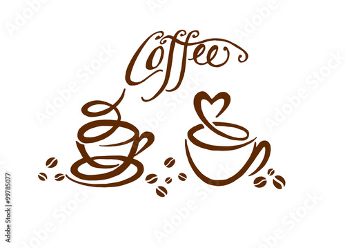 Красивая иллюстрация чашки кофе, кофейные зерна