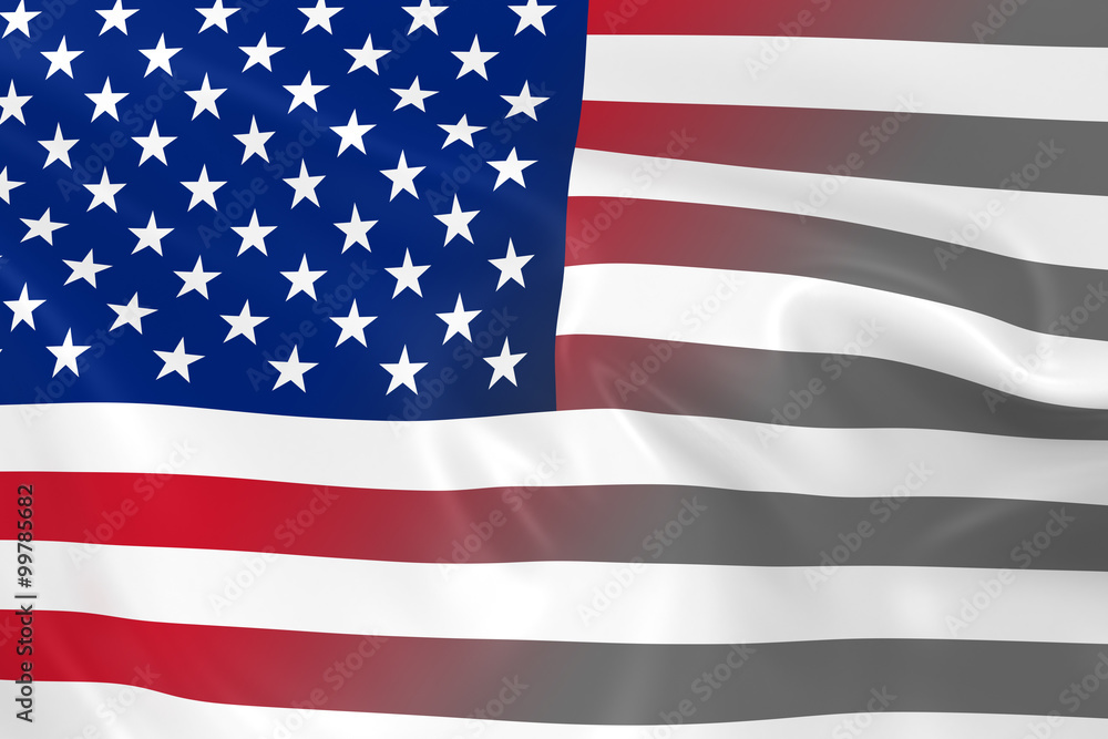 Fototapeta premium National Decline Concept - Flag of the United States of America Fading into Black and White