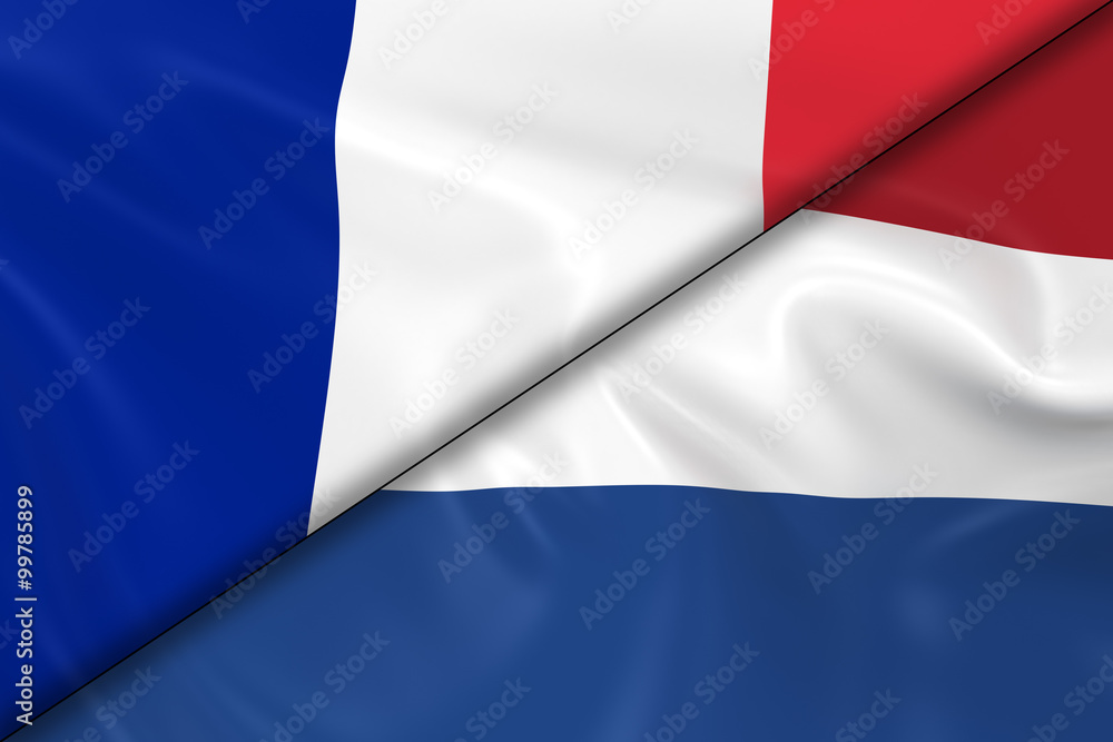 Naklejka premium Flags of France and Holland Divided Diagonally - 3D Render of th