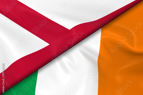Flags of Northern Ireland and Ireland Divided Diagonally - 3D Re