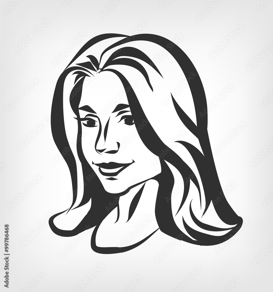 Beautiful female face. Vector black illustration Beautiful female face. Vector black illustration