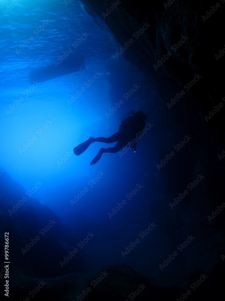 Cavern diver silhouette Cavern diver silhouette