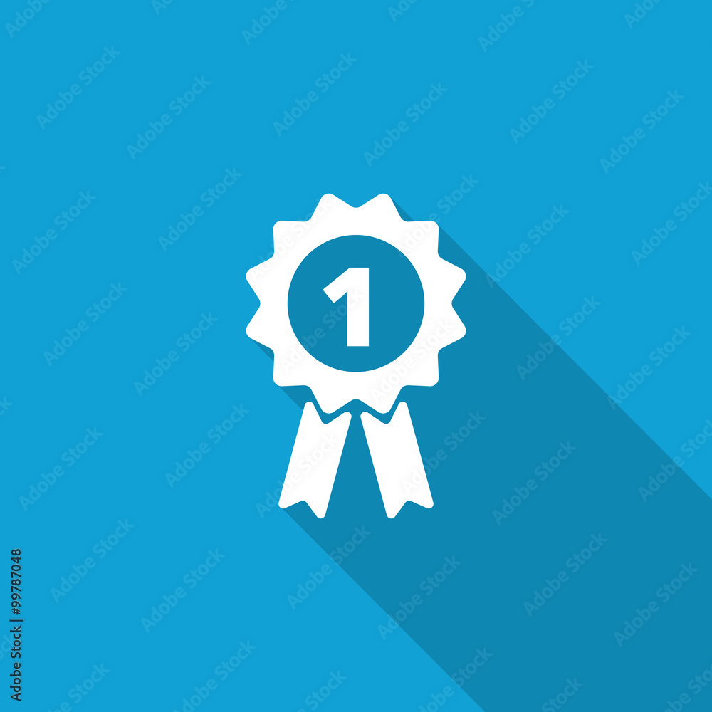 Flat Prize Ribbon icon with long shadow on blue backround Flat Prize Ribbon icon with long shadow on blue backround