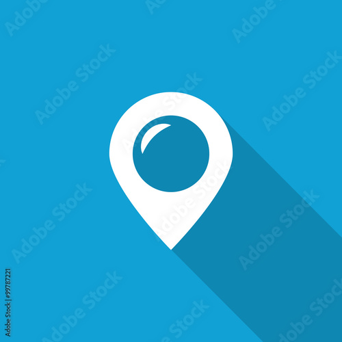 Flat Place icon with long shadow on blue backround