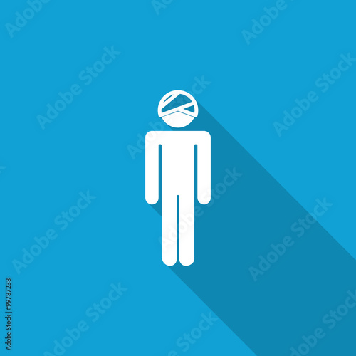 Flat Head icon with long shadow on blue backround