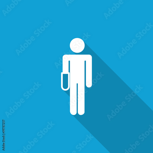 Flat Hand icon with long shadow on blue backround