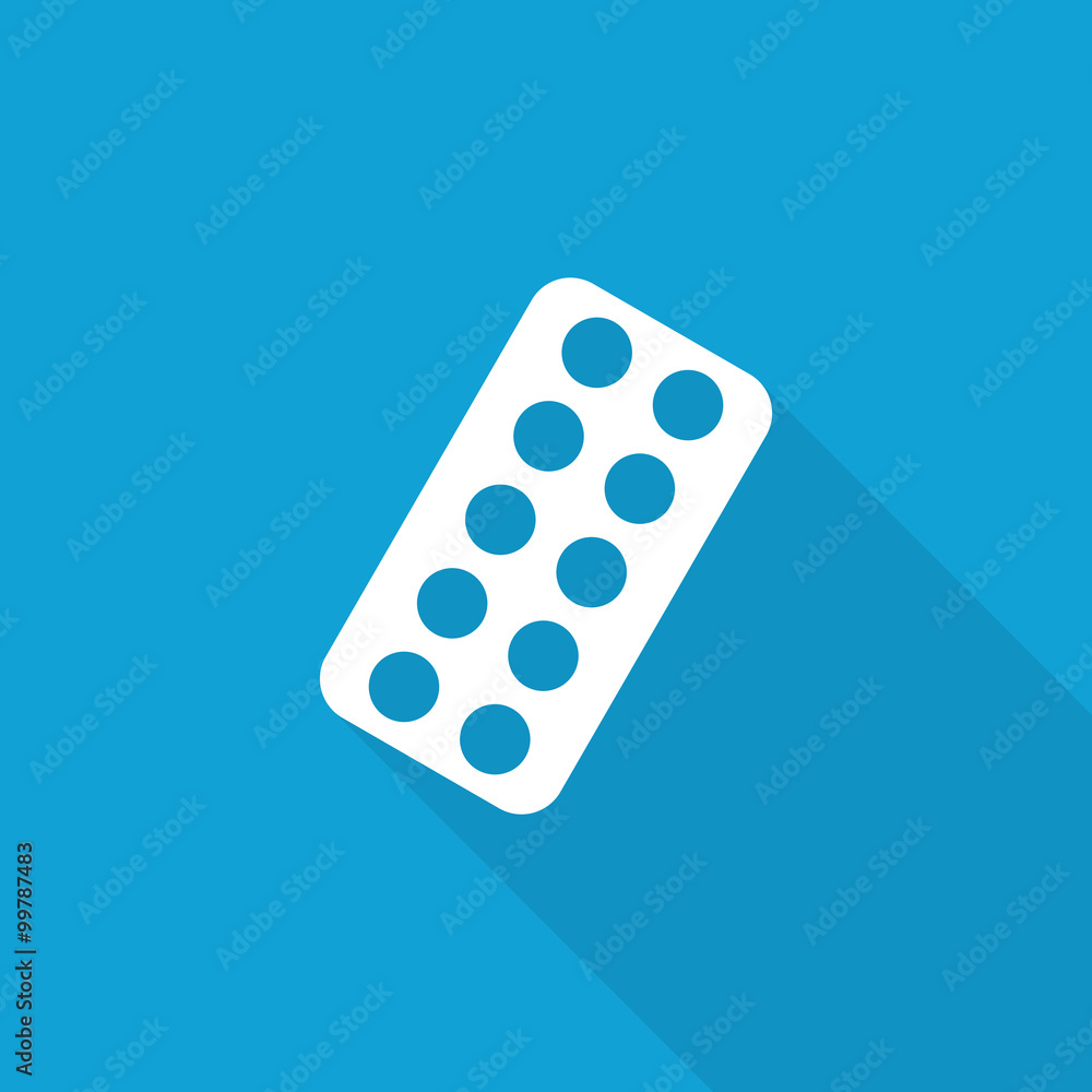 Flat Tablet Strip icon with long shadow on blue backround Flat Tablet Strip icon with long shadow on blue backround