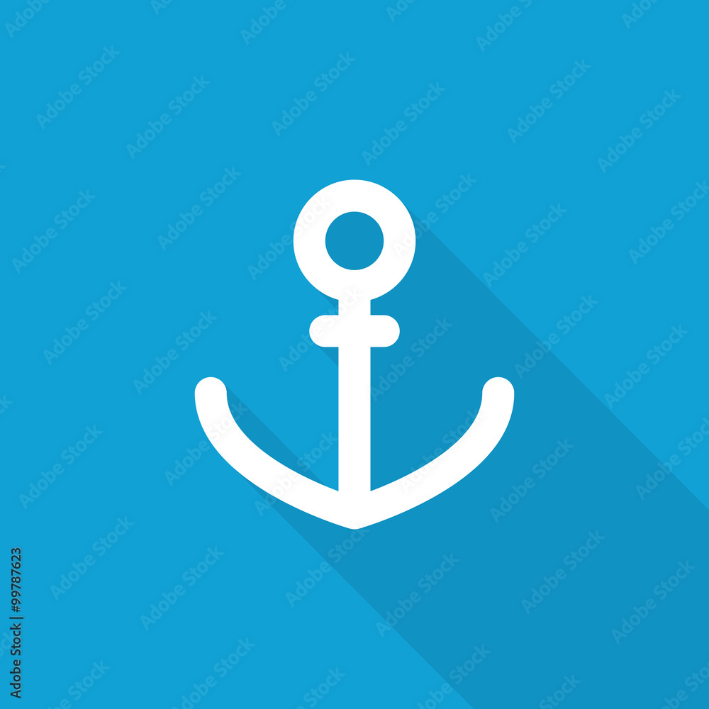 Flat Anchor icon with long shadow on blue backround Flat Anchor icon with long shadow on blue backround
