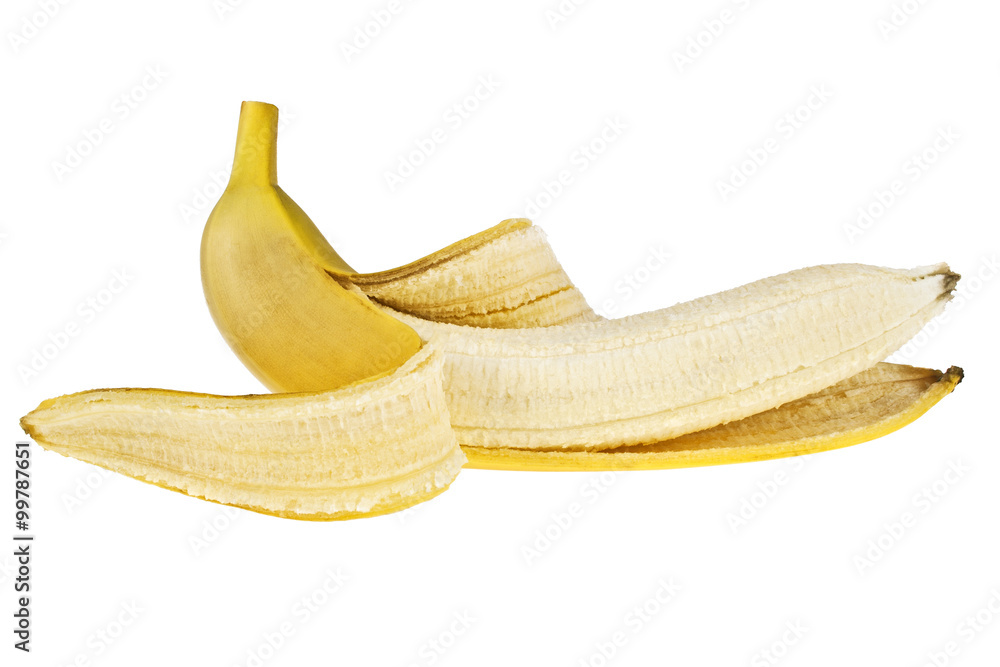 Peeled banana on white background Peeled banana on white background