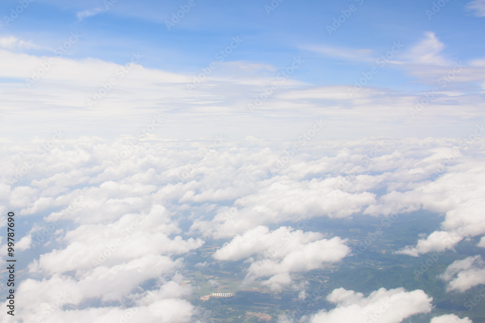 Cloud in blue sky view from aircraft window Cloud in blue sky view from aircraft window