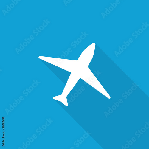 Wallpaper Mural Flat Airplane icon with long shadow on blue backround Torontodigital.ca
