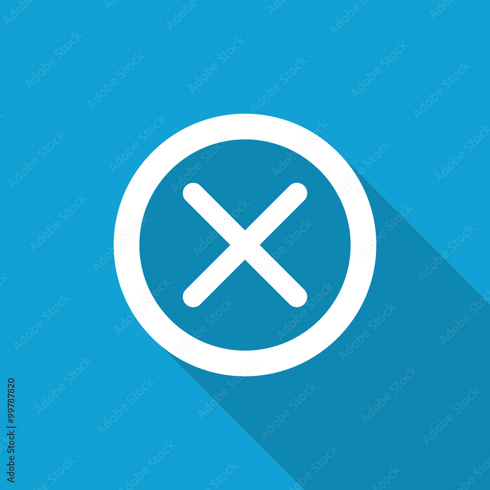 Flat Cancel icon with long shadow on blue backround Flat Cancel icon with long shadow on blue backround