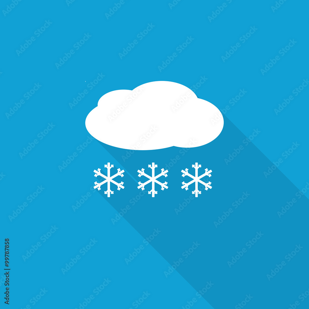 Flat Snow icon with long shadow on blue backround Flat Snow icon with long shadow on blue backround