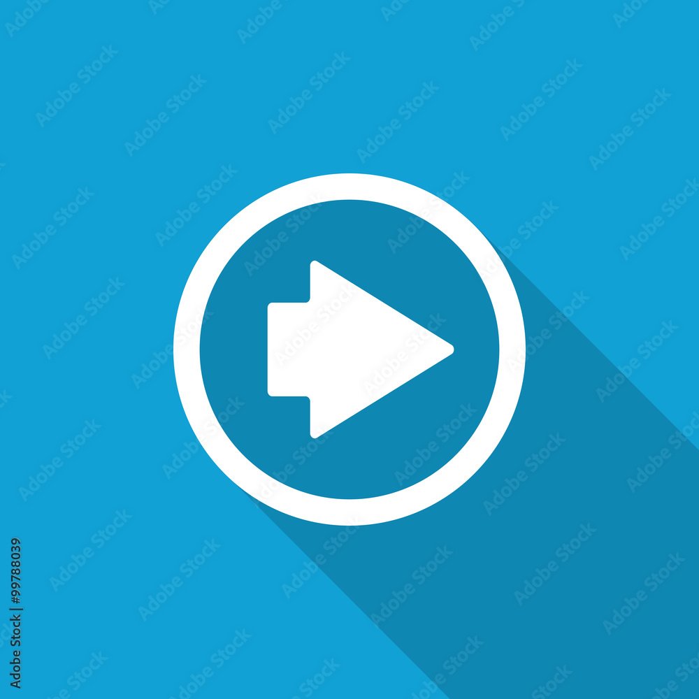Flat Arrow Right icon with long shadow on blue backround Flat Arrow Right icon with long shadow on blue backround