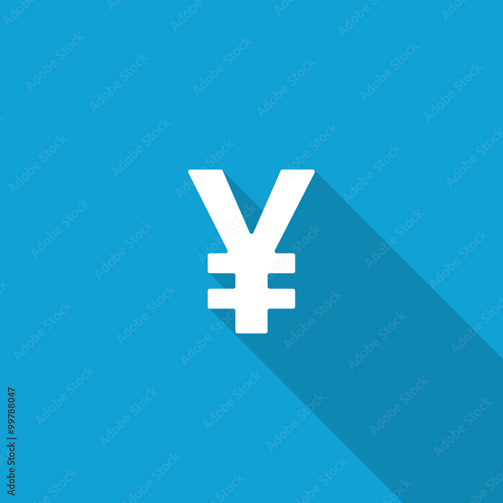 Fototapeta premium Flat Yen icon with long shadow on blue backround