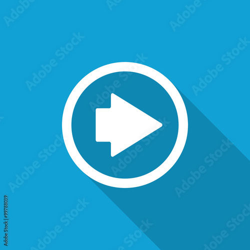 Flat Arrow Right icon with long shadow on blue backround
