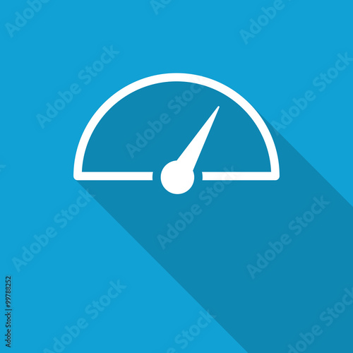 Flat Speed Meter icon with long shadow on blue backround