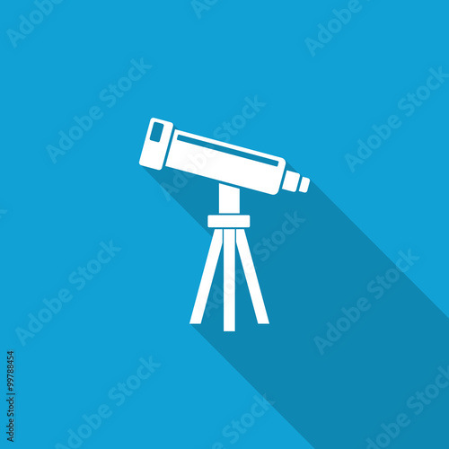 Flat Telescope icon with long shadow on blue backround