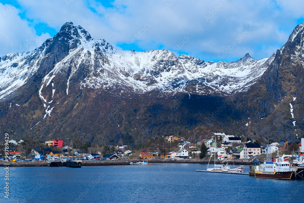 Town Svolvaer on Lofoten islands in Norway