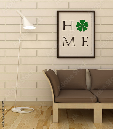 St. Patrick's Day poster. Irish wedding gift idea. Four leaf clover shape. Love, family, home, happiness concept. photo