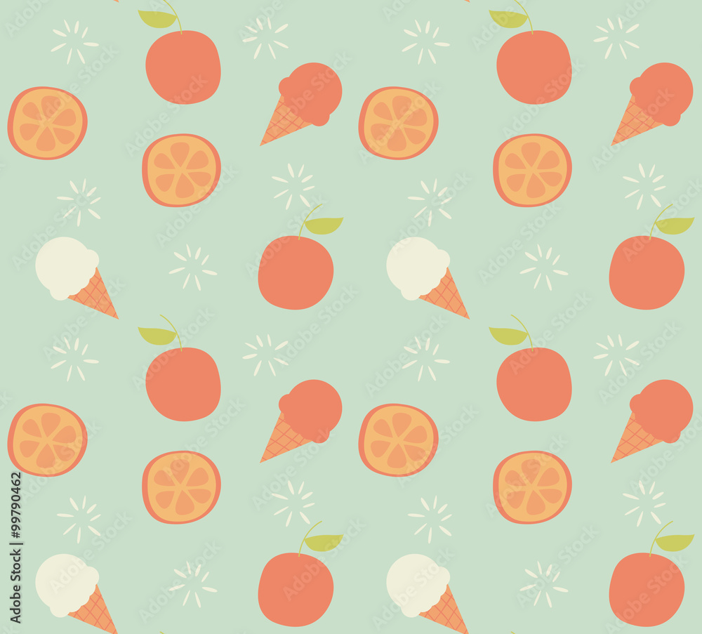 Seamless pattern with hand drawn orange fruit and ice cream Seamless pattern with hand drawn orange fruit and ice cream