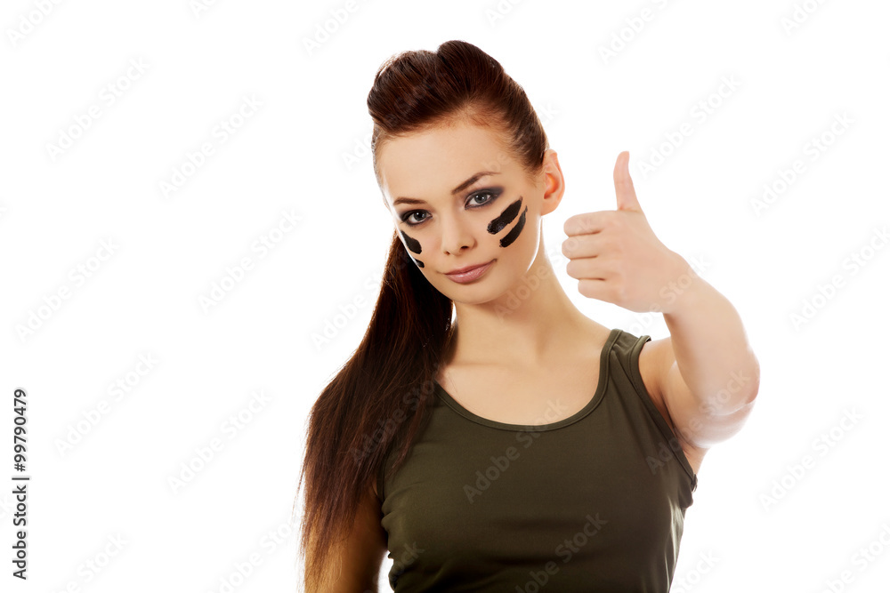 Military woman gesturing ok sign Military woman gesturing ok sign