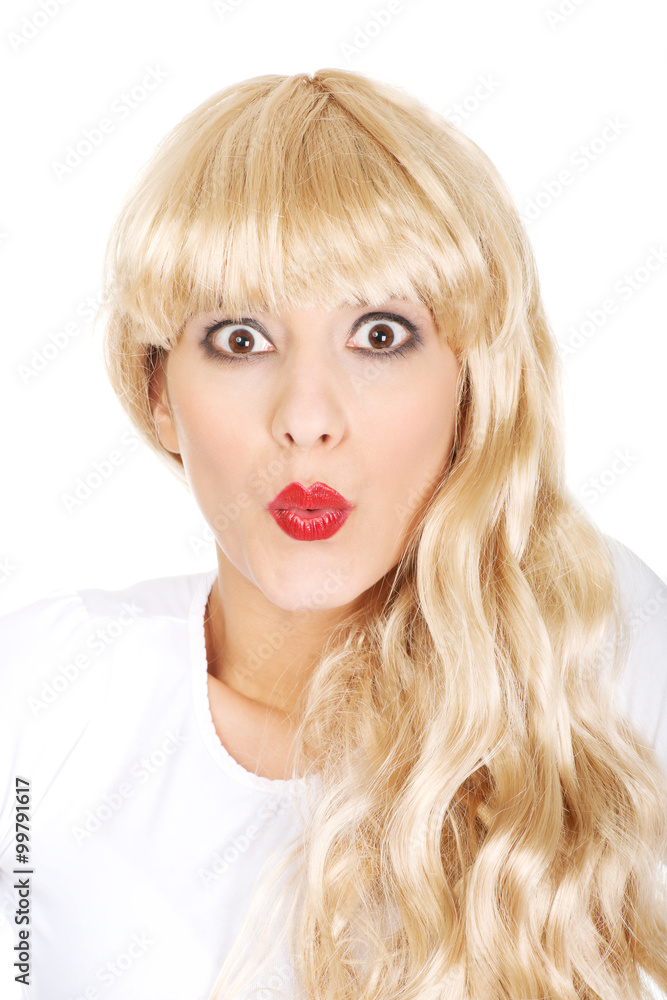 Attractive shocked blonde woman. Attractive shocked blonde woman.