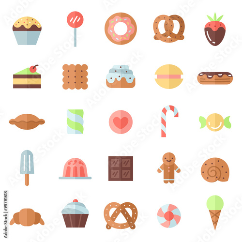Sweets flat multicolored icons vector set. Modern minimalistic design.