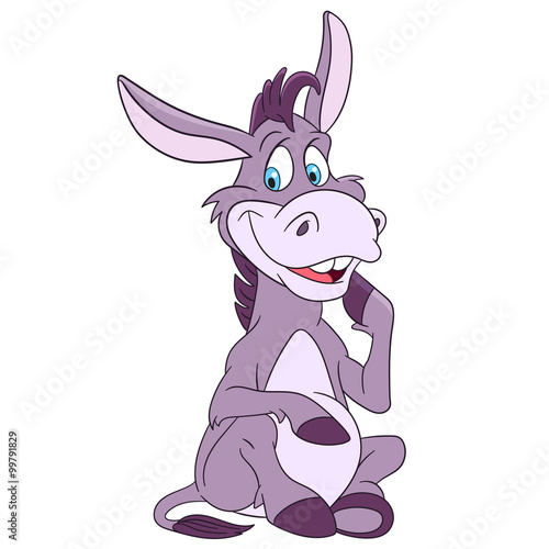 Tablou canvas funny and happy cartoon donkey is sitting and smiling