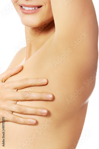Upper Part Of Female Body, Hands Covering Breasts, Green Stock Photo,  Picture and Royalty Free Image. Image 28134207.
